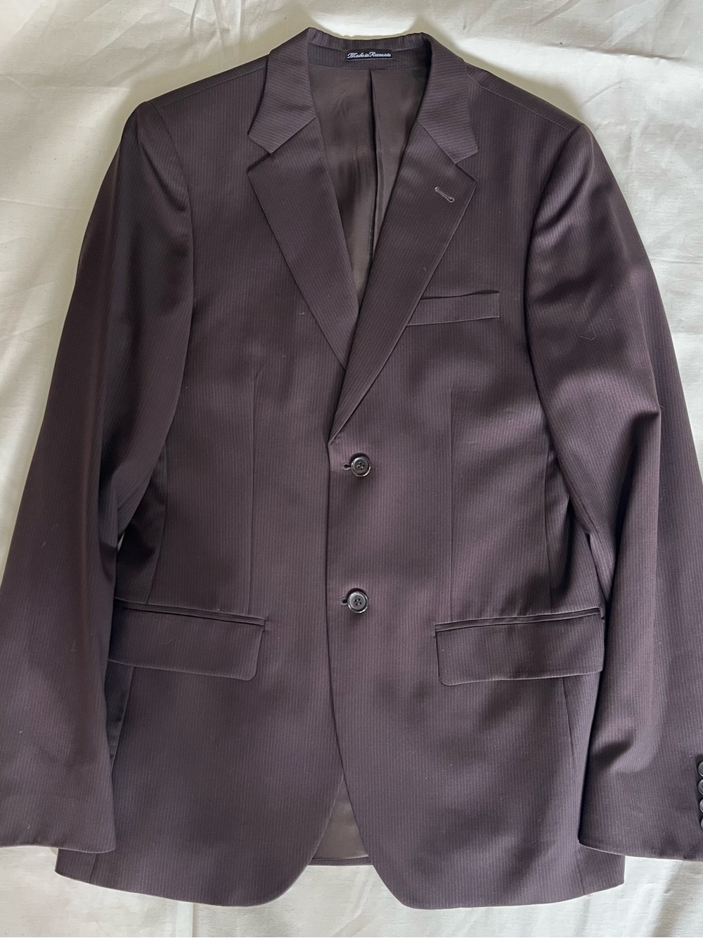 Brown H&M Pinstripe Men’s Two-Button Blazer. Jacket Size 38L, pant size 33L